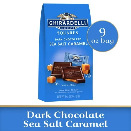GHIRARDELLI Dark Chocolate Sea Salt Caramel Squares Holiday Chocolate 9 oz ***BEST BY: 7/31/25***