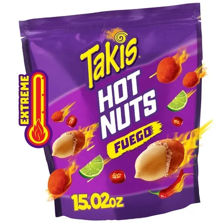 Takis Fuego Hot Nuts 15.02 oz Sharing Size Resealable Bag Hot Chili Pepper & Lime ***BEST BY: 9/22/25***