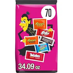 HERSHEY'S Assorted Flavored, Halloween Candy Bulk Bag, 34.09 oz (70 Pieces)