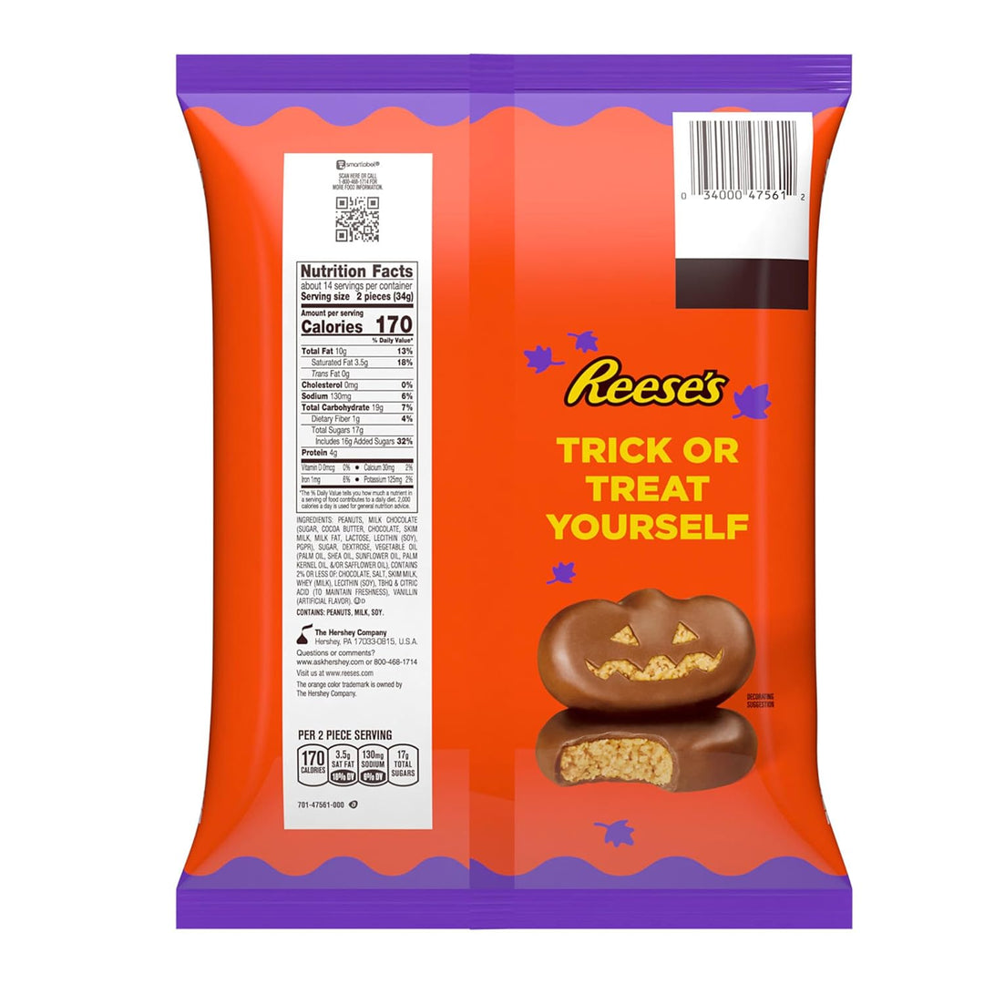 REESE'S Milk Chocolate Snack Size Peanut Butter Pumpkins, Halloween Candy Jumbo Bag, 16.2 oz