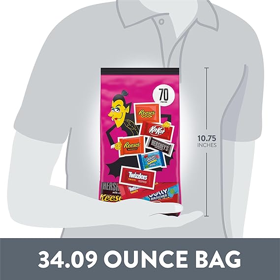 HERSHEY'S Assorted Flavored, Halloween Candy Bulk Bag, 34.09 oz (70 Pieces)