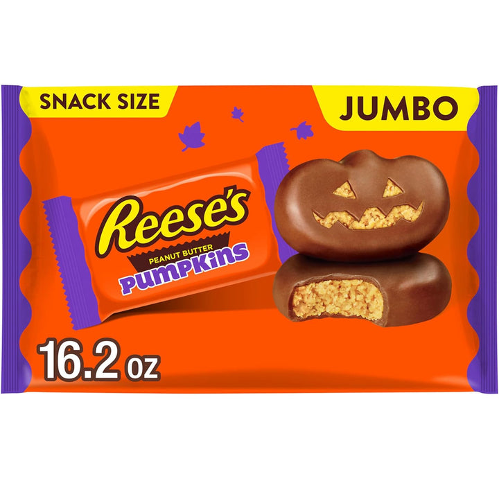 REESE'S Milk Chocolate Snack Size Peanut Butter Pumpkins, Halloween Candy Jumbo Bag, 16.2 oz