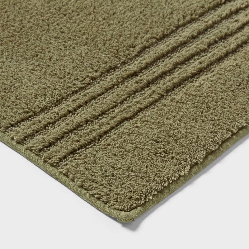 Threshold - 2pc 17"x24" and 20"x34" Performance Plus Textured Cotton Striped Non Skid Bath Rug Set