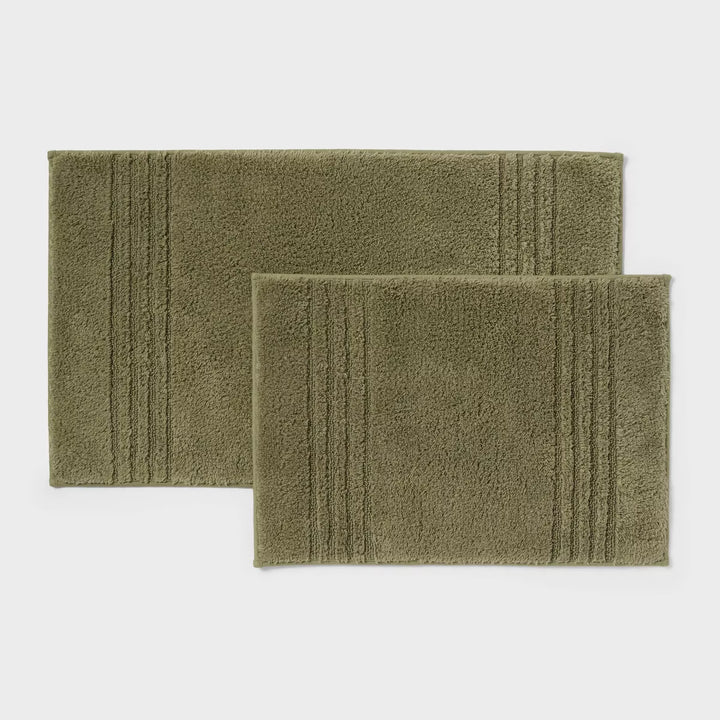 Threshold - 2pc 17"x24" and 20"x34" Performance Plus Textured Cotton Striped Non Skid Bath Rug Set