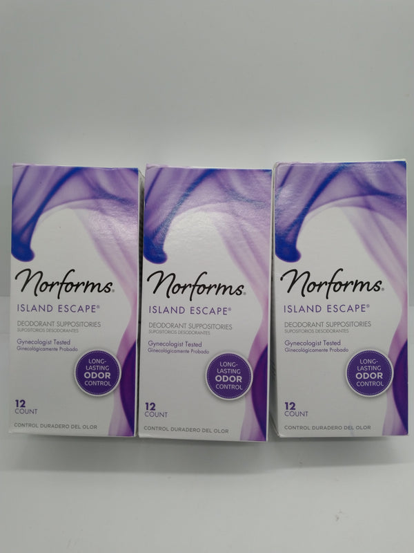 Lot of 3 Norforms Island Escape Feminine Deodorant Suppositories 12 Ct 36 Total