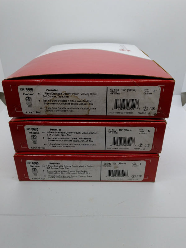 Lot of 3 Hollister 8665 Flextend Drainable Ostomy Pouch 1.5" Exp 08/01/2027