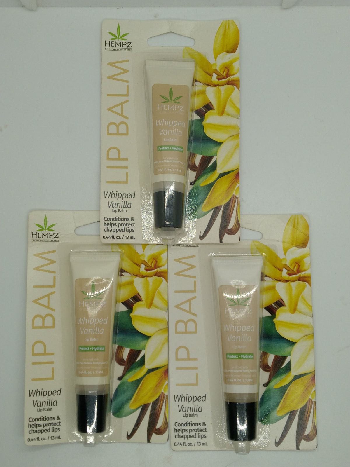 Hempz Whipped Vanilla Lip Balm 0.44 fl oz Tube Lot of 3 Hemp Seed Oil
