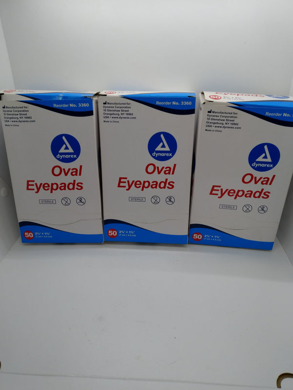 Lot of 3 Dynarex Oval Eye Pads Sterile 2 5/8" x 1 5/8" 50 Count Boxes #3360