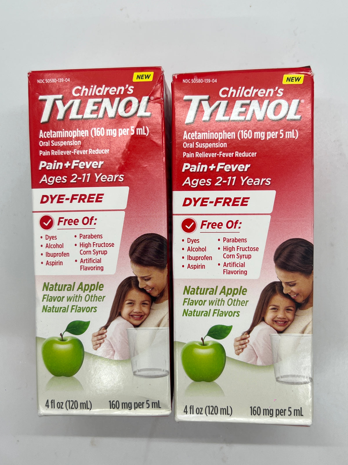 2 Pack Children's Tylenol Pain+Fever Dye-Free Apple Acetaminophen 4oz Exp
