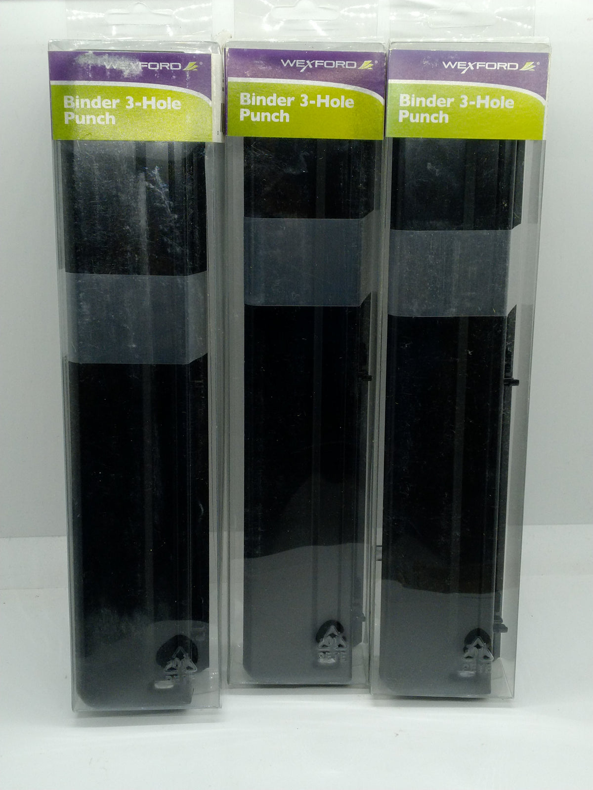 Lot of 3 Wexford Binder 3-Hole Punch Black Metal Office Paper Punch Chip Tray