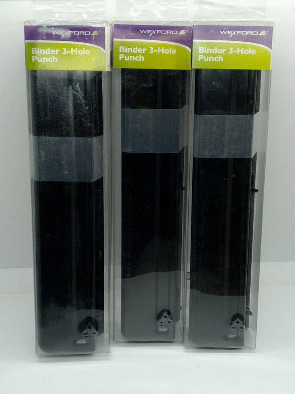 Lot of 3 Wexford Binder 3-Hole Punch Black Metal Office Paper Punch Chip Tray