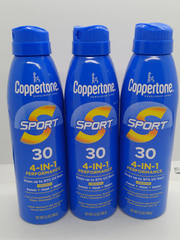 Lot of 3 Coppertone Sport Sunscreen Spray SPF 30 5.5 oz Exp 06/01/2027