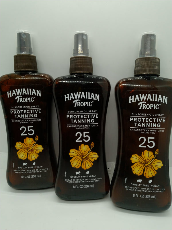 Hawaiian Tropic Protective Tanning Oil Spray SPF 25 8oz Lot of 3 Exp 10/01/2027