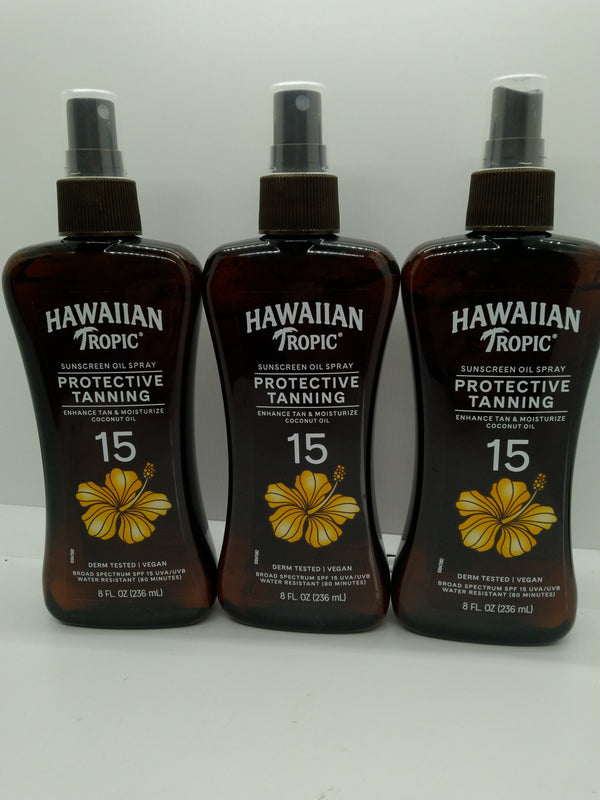 Hawaiian Tropic Protective Tanning Oil Spray SPF 15 8oz 3 Pack Exp 08/01/2028