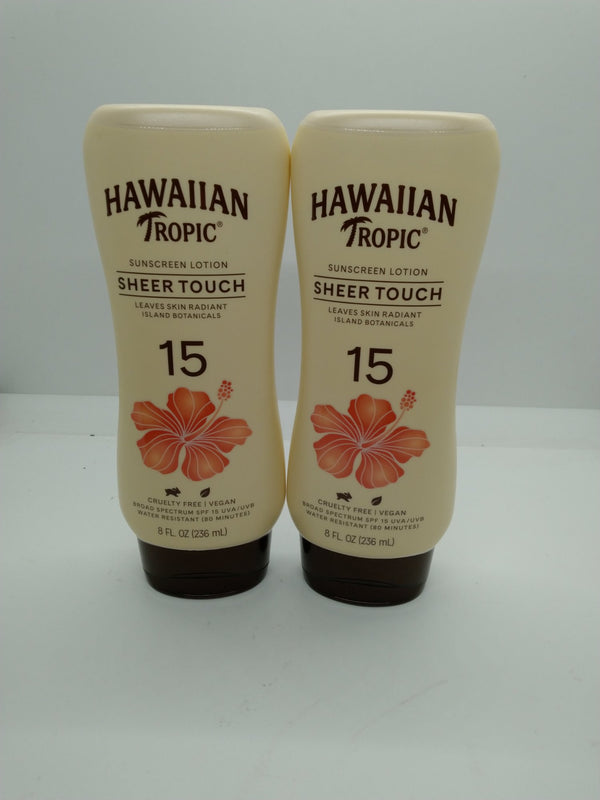 Hawaiian Tropic Sheer Touch Sunscreen Lotion SPF 15 8 oz 2 Pack Exp 10/01/2027