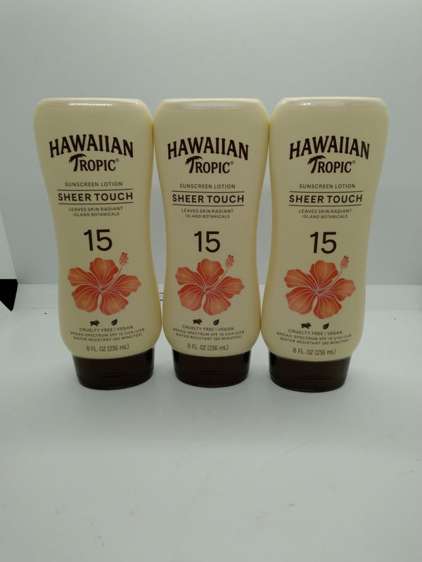 3x Hawaiian Tropic Sheer Touch Sunscreen Lotion SPF 15 8 oz Exp 10/01/2027