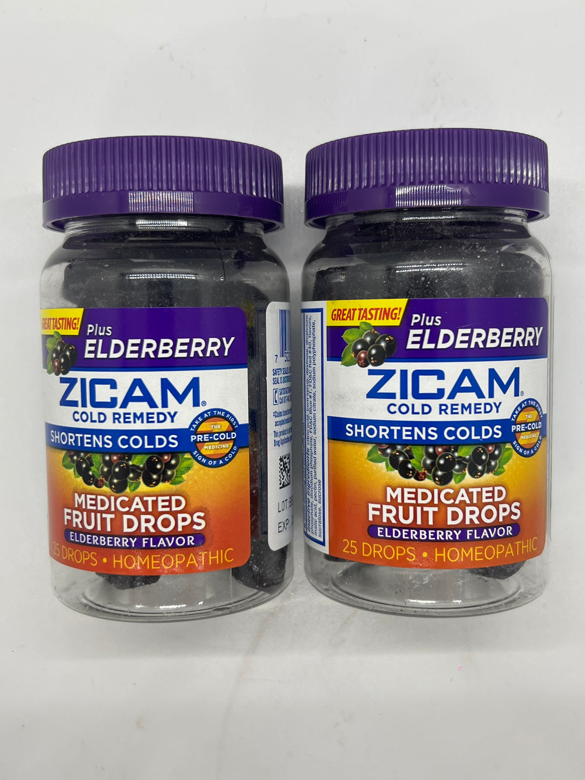 2 Pack Zicam Cold Remedy Elderberry Medicated Fruit Drops 25ct Each Exp 03/2027