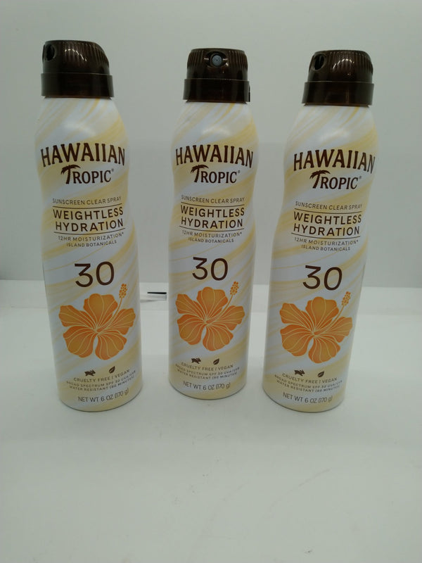 3 Hawaiian Tropic Weightless Hydration Sunscreen SPF 30 Spray 6oz Exp 08/01/2027