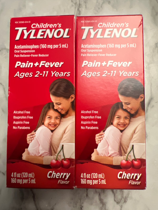 2x Children's Tylenol Pain + Fever Cherry 4 fl oz Acetaminophen Exp 11/2026