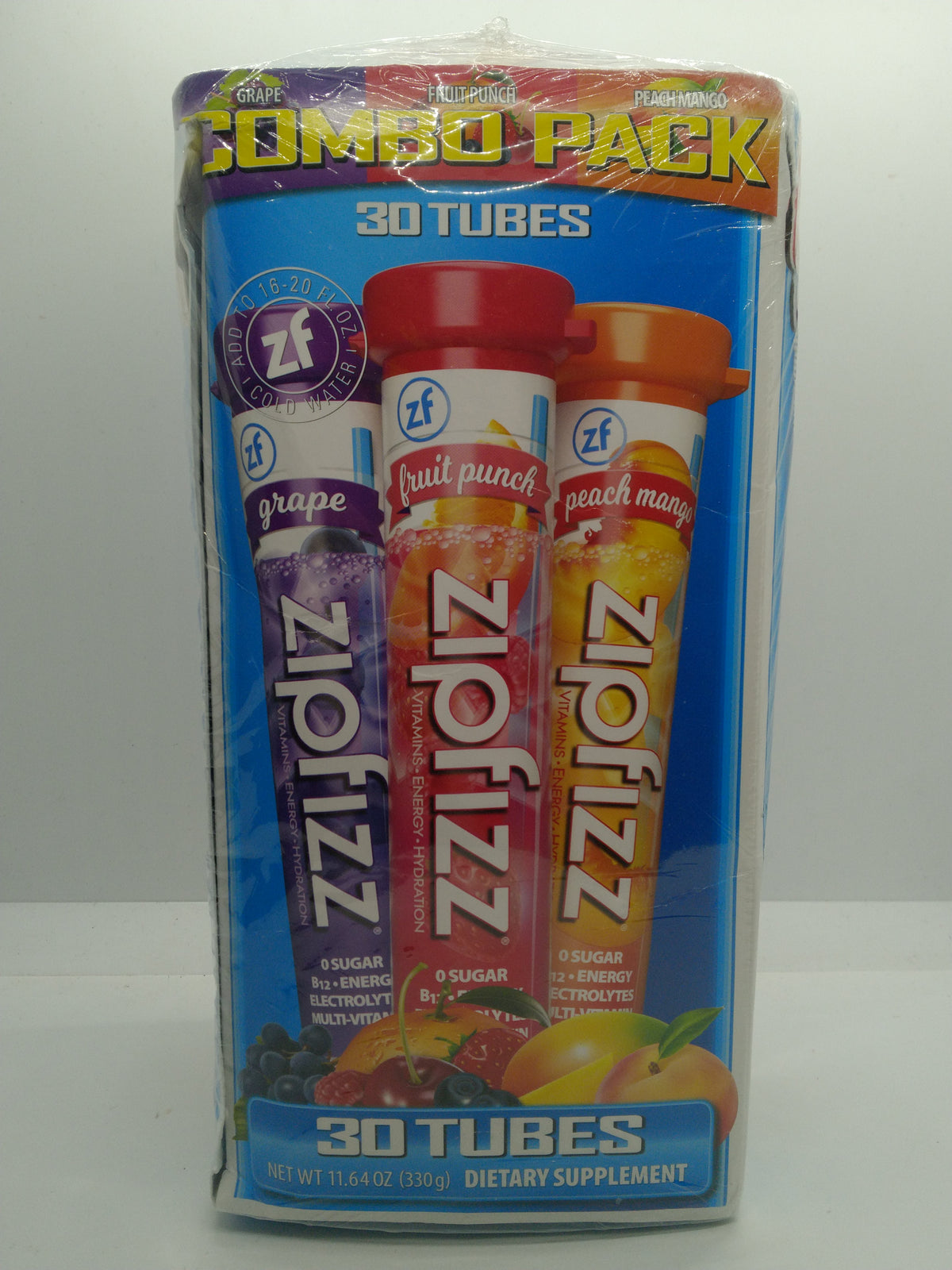 Zipfizz Jumbo Pack 30 Tubes B12 Grape Fruit Punch Peach Mango Best By 07/01/2027