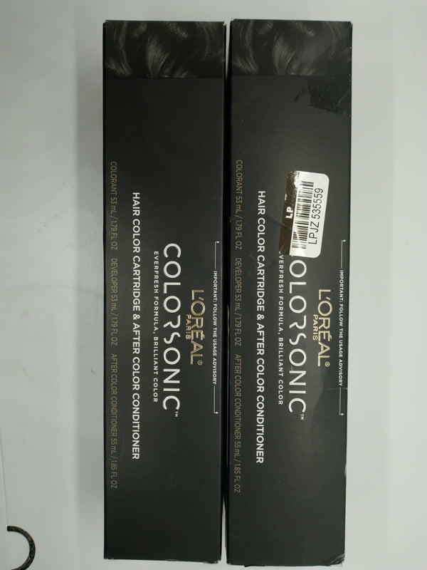 2-PACK L'Oreal Paris Colorsonic Permanent Hair Color Cartridge Black 1 Ammonia