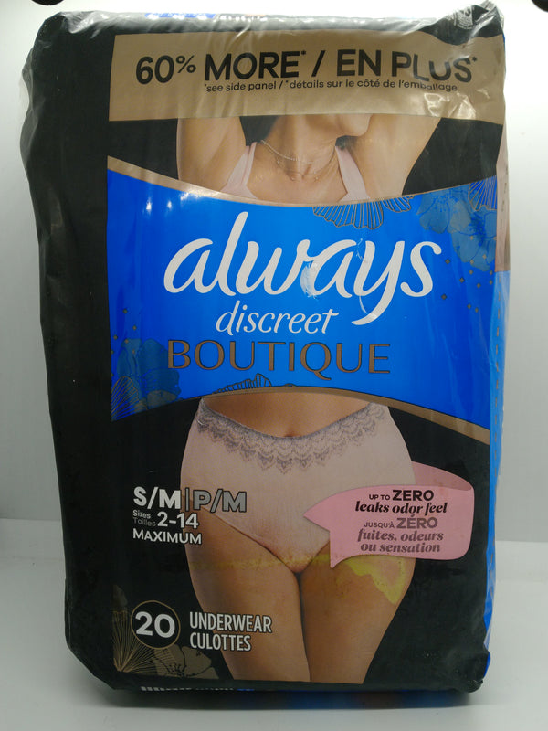 Always Discreet Boutique Incontinence Underwear Women S/M Maximum Rosy 20 Ct
