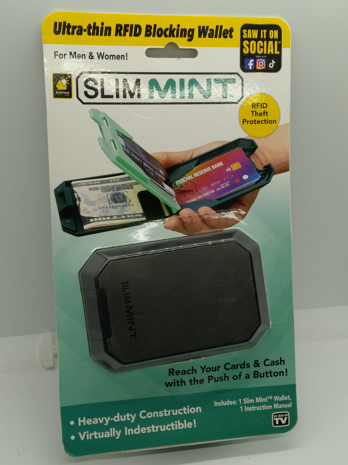 Slim Mint Ultra-Thin RFID Blocking Wallet Aluminum Shell Unisex Black As Seen