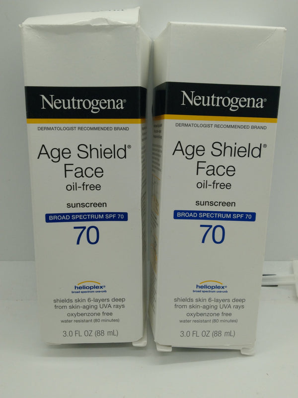 Lot of 2 Neutrogena Age Shield Face Oil-Free Sunscreen SPF 70 3 oz Exp 2027/28