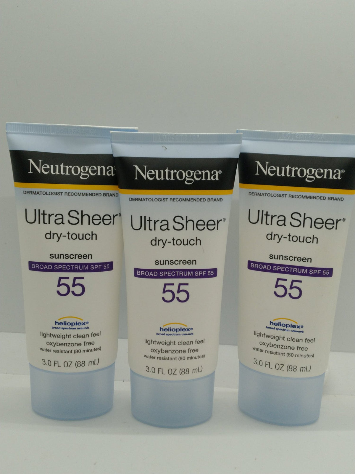 Lot of 3 Neutrogena Dry-Touch Sunscreen SPF 55 3 fl oz Tubes