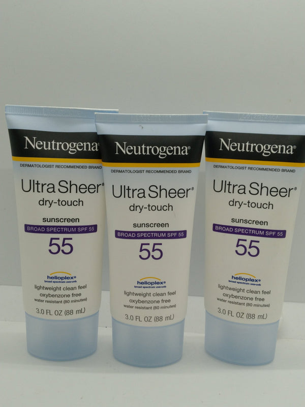 Lot of 3 Neutrogena Dry-Touch Sunscreen SPF 55 3 fl oz Tubes