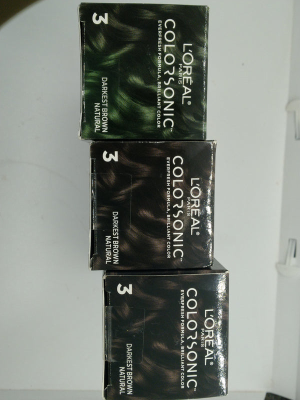 3-Pack L'Oreal Paris Colorsonic Permanent Hair Color Cartridge Darkest Brown 3
