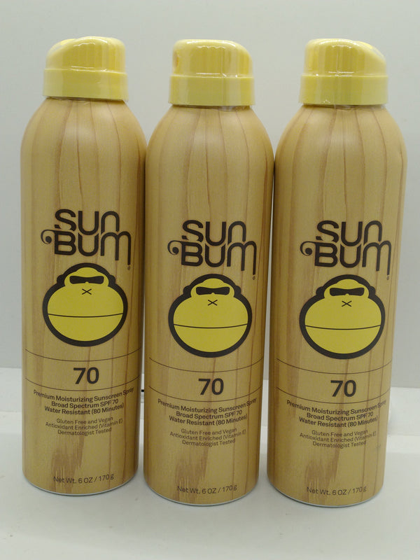 3 Pack Sun Bum SPF 70 Moisturizing Sunscreen Spray 6 oz Best By 06/01/2028