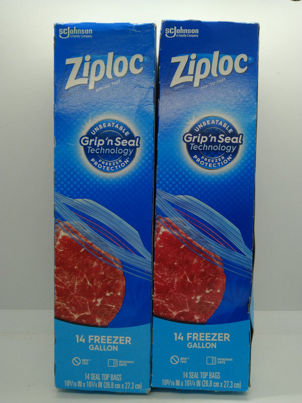 Ziploc Freezer Gallon Bags Grip 'n Seal 14 Count - Lot of 2 Boxes (28 Bags