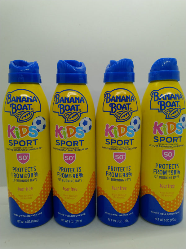Lot of 4 Banana Boat Kids Sport Sunscreen Lotion Spray SPF 50+ 6 oz Tear Free