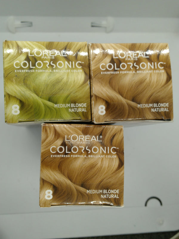 3x L'Oreal Paris Colorsonic Permanent Hair Color Cartridge Medium Blonde 8 Lot