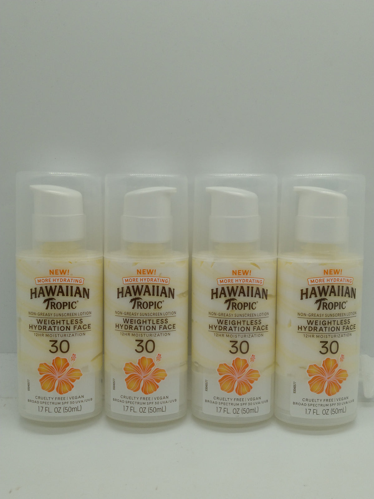 Lot of 4 Hawaiian Tropic Weightless Hydration Face SPF 30 1.7oz Exp 12/01/2027