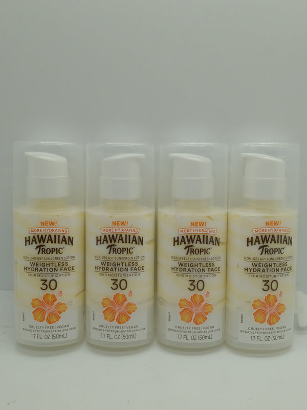 Lot of 4 Hawaiian Tropic Weightless Hydration Face SPF 30 1.7oz Exp 12/01/2027