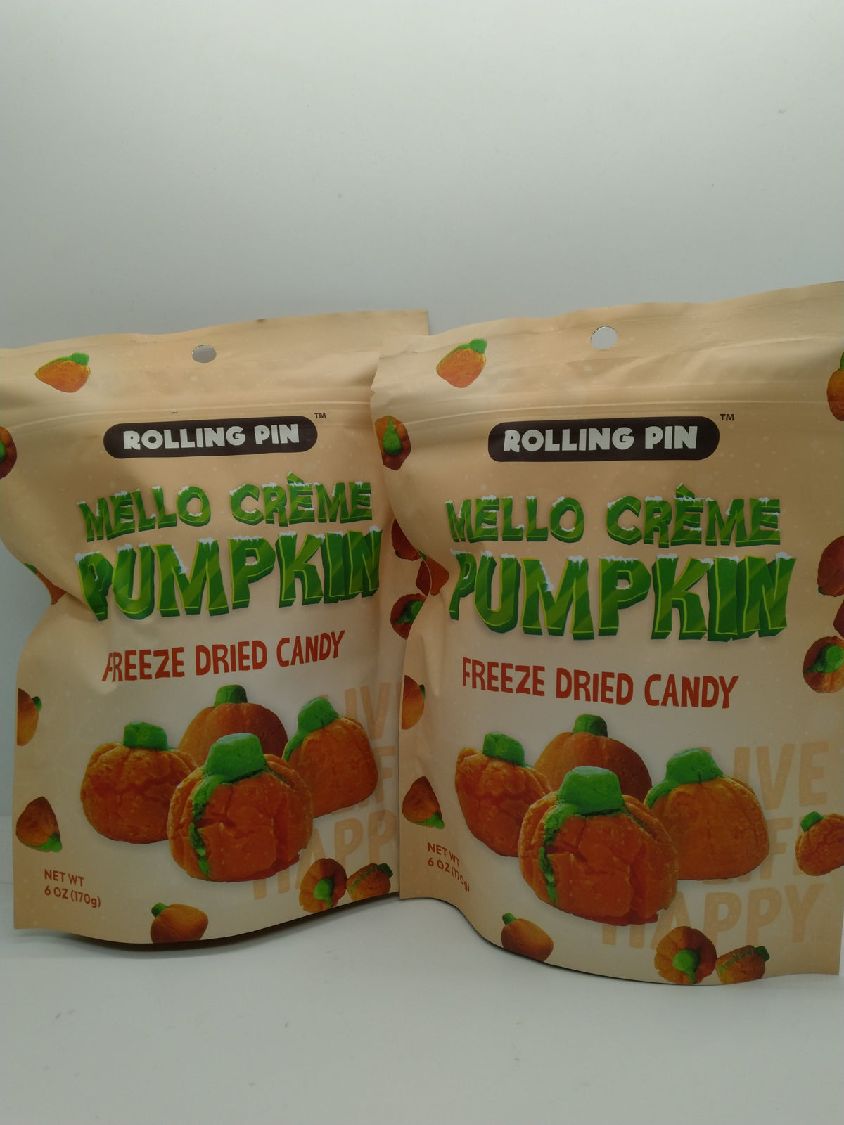 2 Pack Rolling Pin Freeze Dried Mello Creme Pumpkin Candy 6oz Best By 09/05/2027