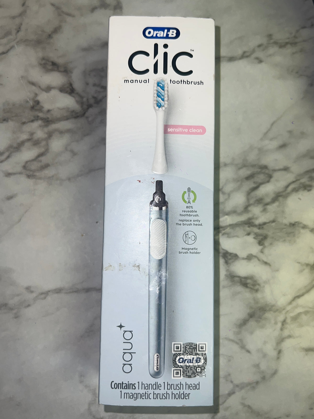 Oral-B Clic Manual Toothbrush Aqua Sensitive Clean Soft w/ Magnetic Brush Holder