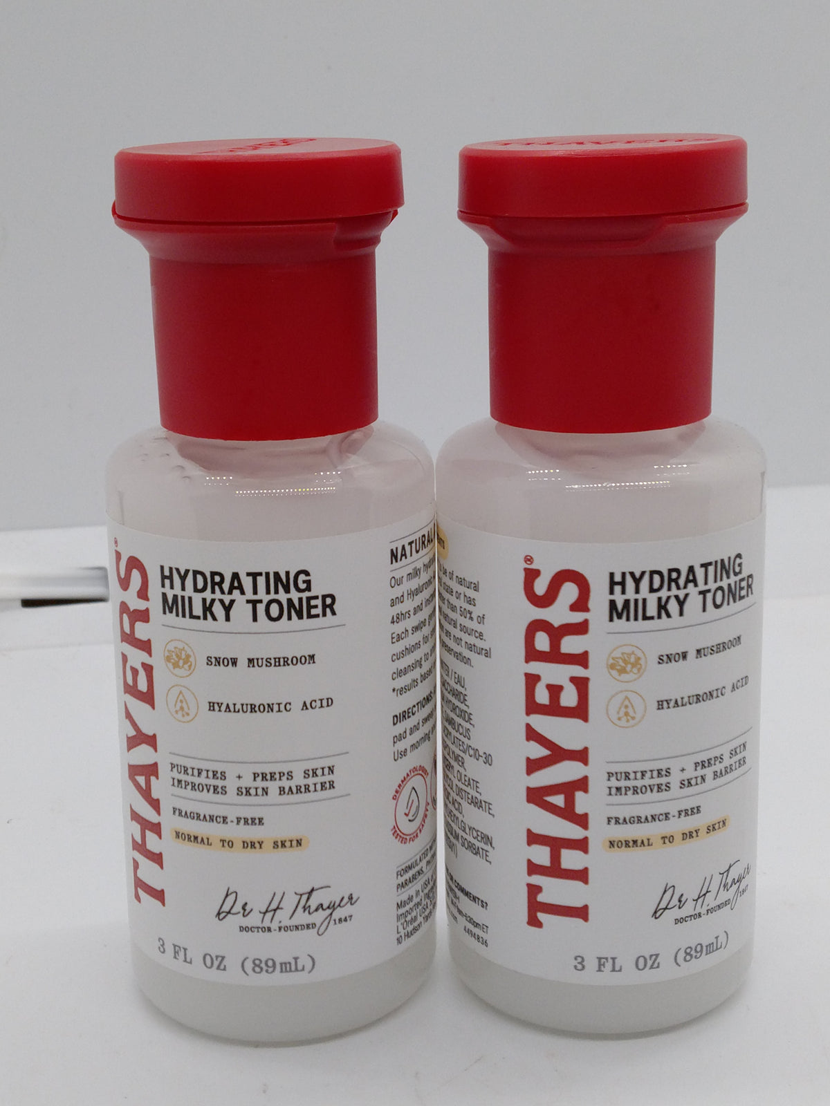 Lot of 2 Thayers Hydrating Milky Toner Snow Mushroom Hyaluronic Acid 3 fl oz