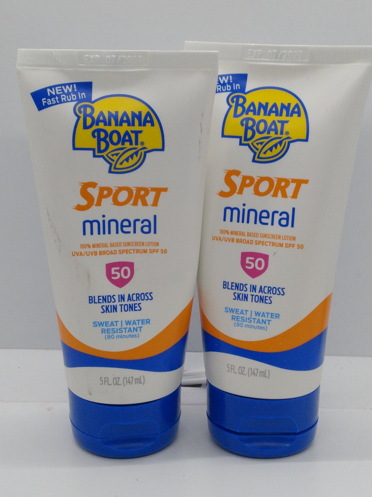 Banana Boat Sport Mineral SPF 50 Sunscreen Lotion 5 oz 2 Pack Exp 07/01/2027
