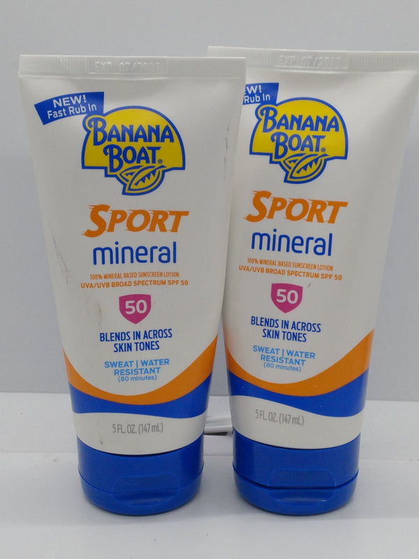 Banana Boat Sport Mineral SPF 50 Sunscreen Lotion 5 oz 2 Pack Exp 07/01/2027