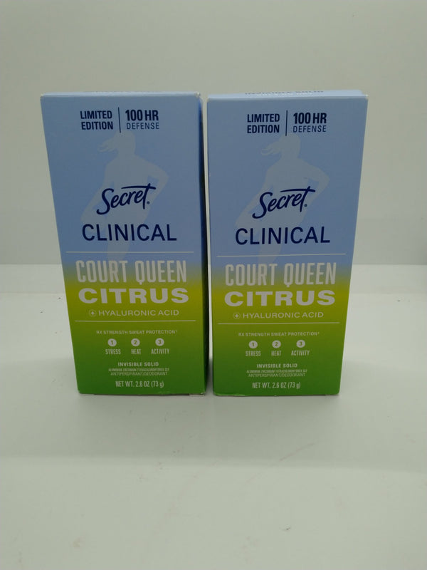 Lot of 2 Secret Clinical 100HR Court Queen Citrus Deodorant 2.6oz Exp 12/01/2027