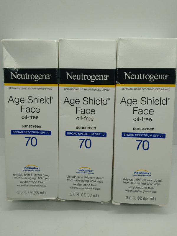 Neutrogena Age Shield Face Oil-Free Sunscreen SPF 70 3oz Lot of 3 Exp 12/01/2027