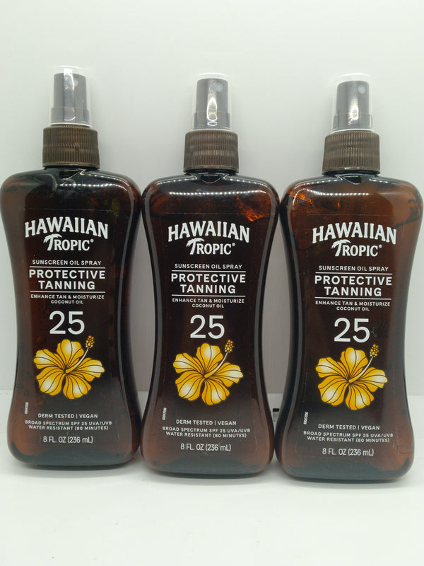 Hawaiian Tropic Protective Tanning Oil Spray SPF 25 8oz Lot of 3 Exp 07/01/2028
