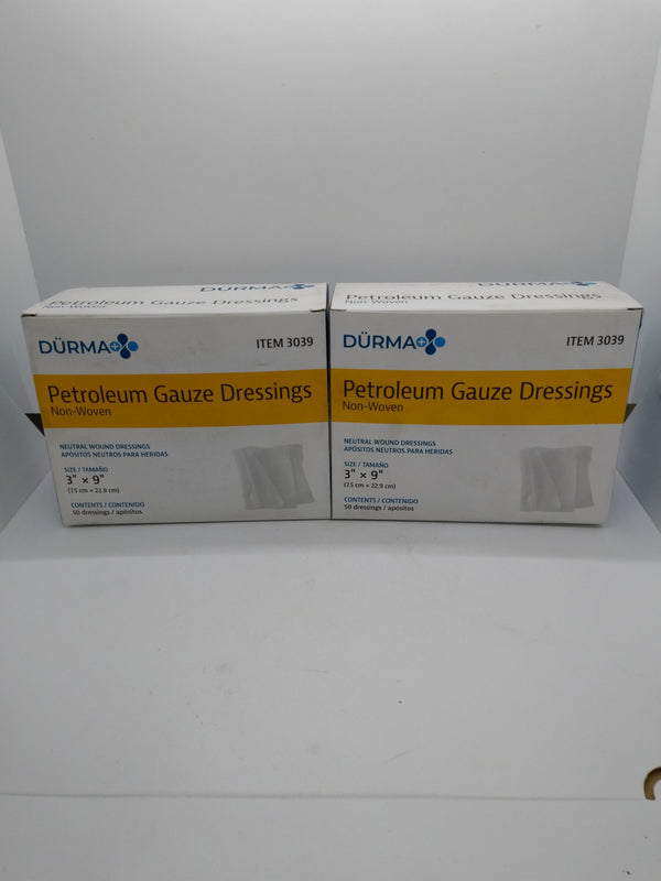 2 Boxes Dynarex Durma Petroleum Gauze Dressings 3"x9" 50ct 3039 Exp 11/24/2029