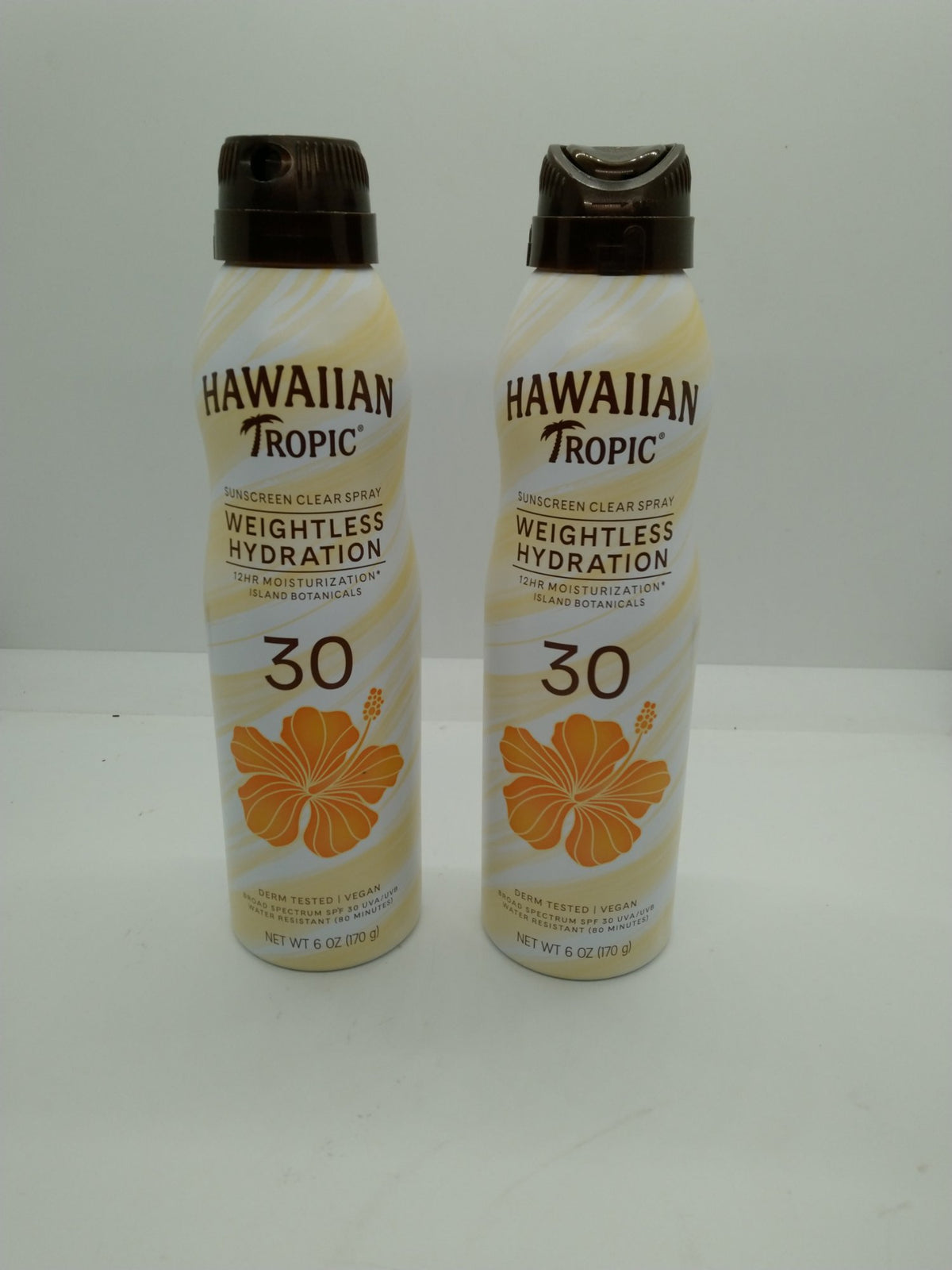 Hawaiian Tropic Weightless SPF30 Clear Sunscreen Spray 6oz 2 Pack Exp 06/01/2028