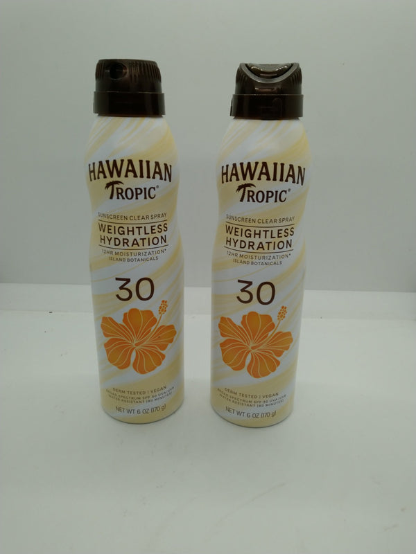 Hawaiian Tropic Weightless SPF30 Clear Sunscreen Spray 6oz 2 Pack Exp 06/01/2028