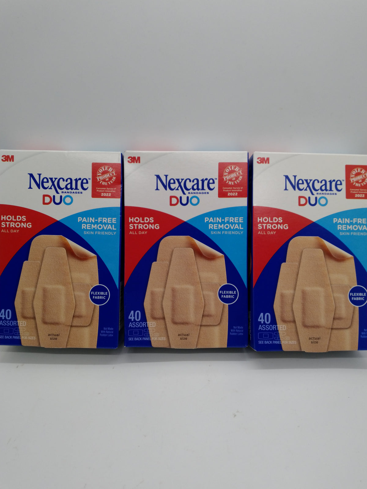 Lot of 3 Nexcare DUO Bandages 40 Count Assorted Sizes 3M Flexible Fabric 120