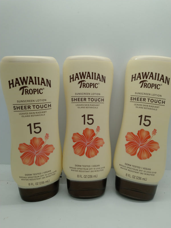 Hawaiian Tropic Sheer Touch Sunscreen Lotion SPF 15 8 oz Lot of 3 Exp 06/01/2028